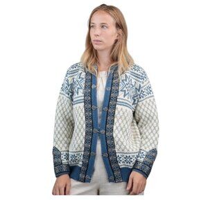 Vintage Dale Of Norway Fair Isle Wool Cardigan  Women Small/XS Blue Nordic Clasp